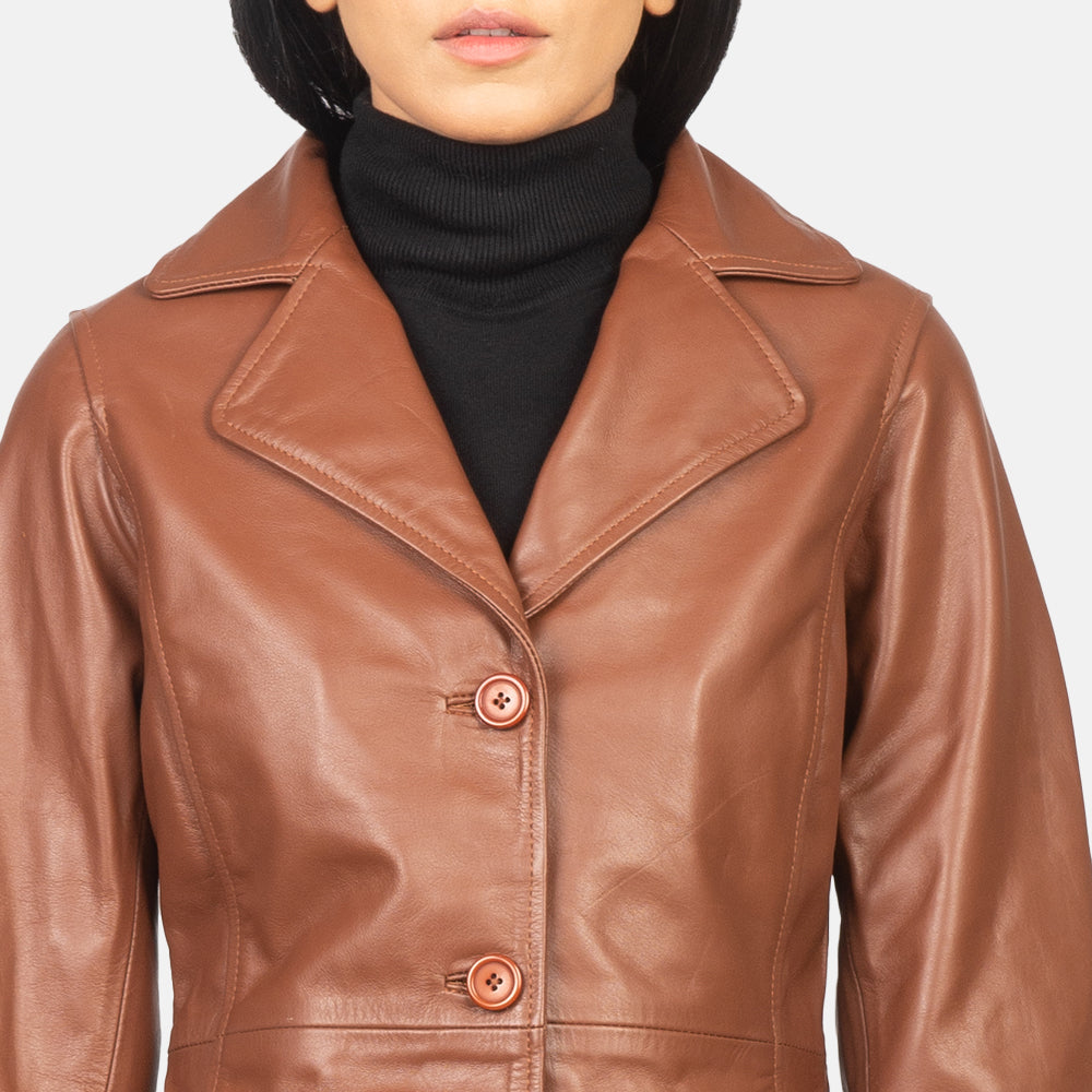 Women's Alexis Brown Single Breasted Leather Coat
