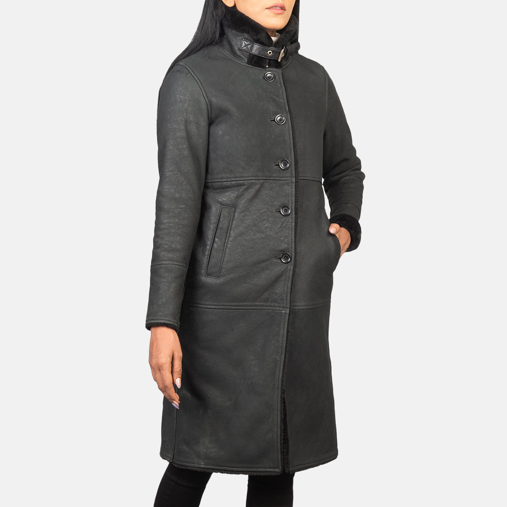 Women's Alina Shearling Black Leather Coat