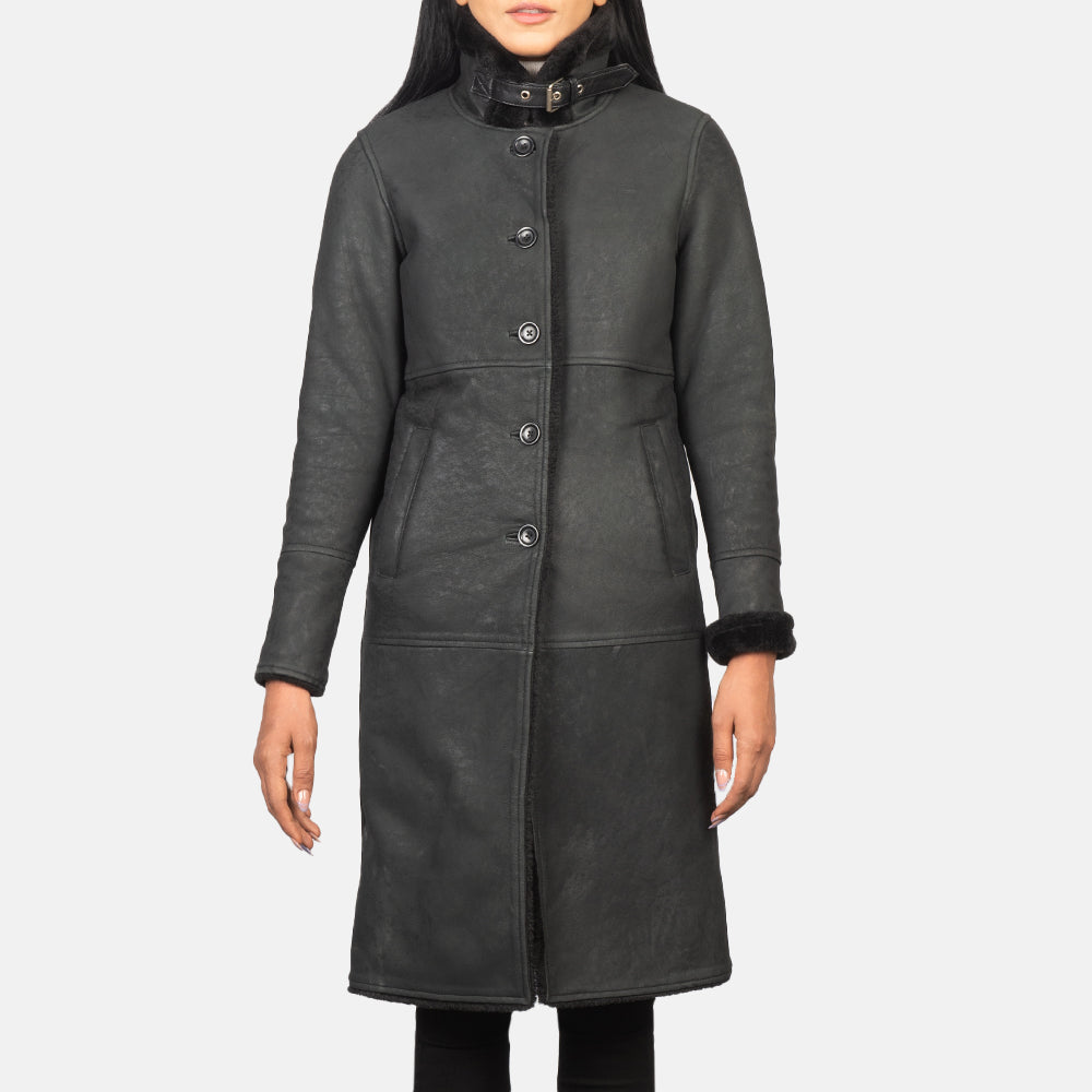 Women's Alina Shearling Black Leather Coat