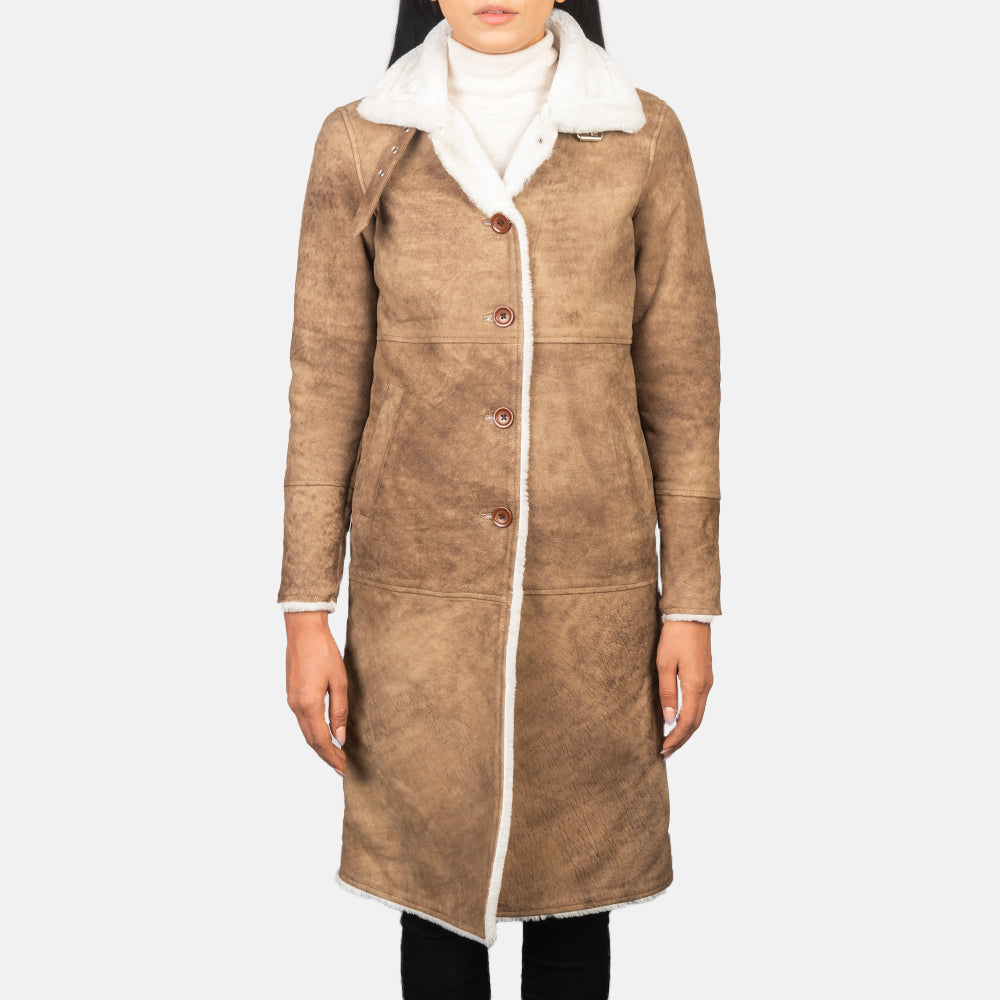 Women's Alina Shearling Brown Leather Coat