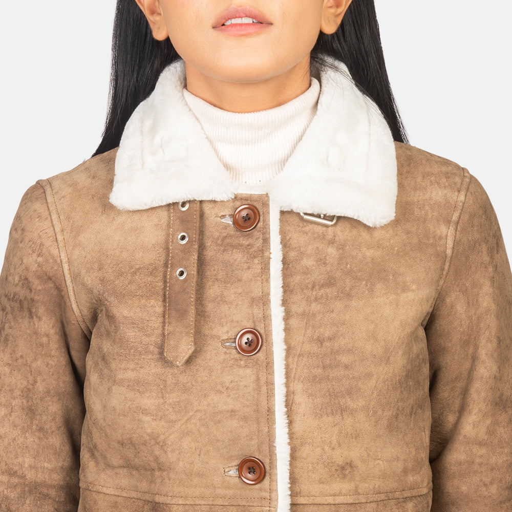 Women's Alina Shearling Brown Leather Coat