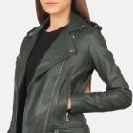 Women's Alison Green Leather Biker Jacket