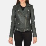Women's Alison Green Leather Biker Jacket