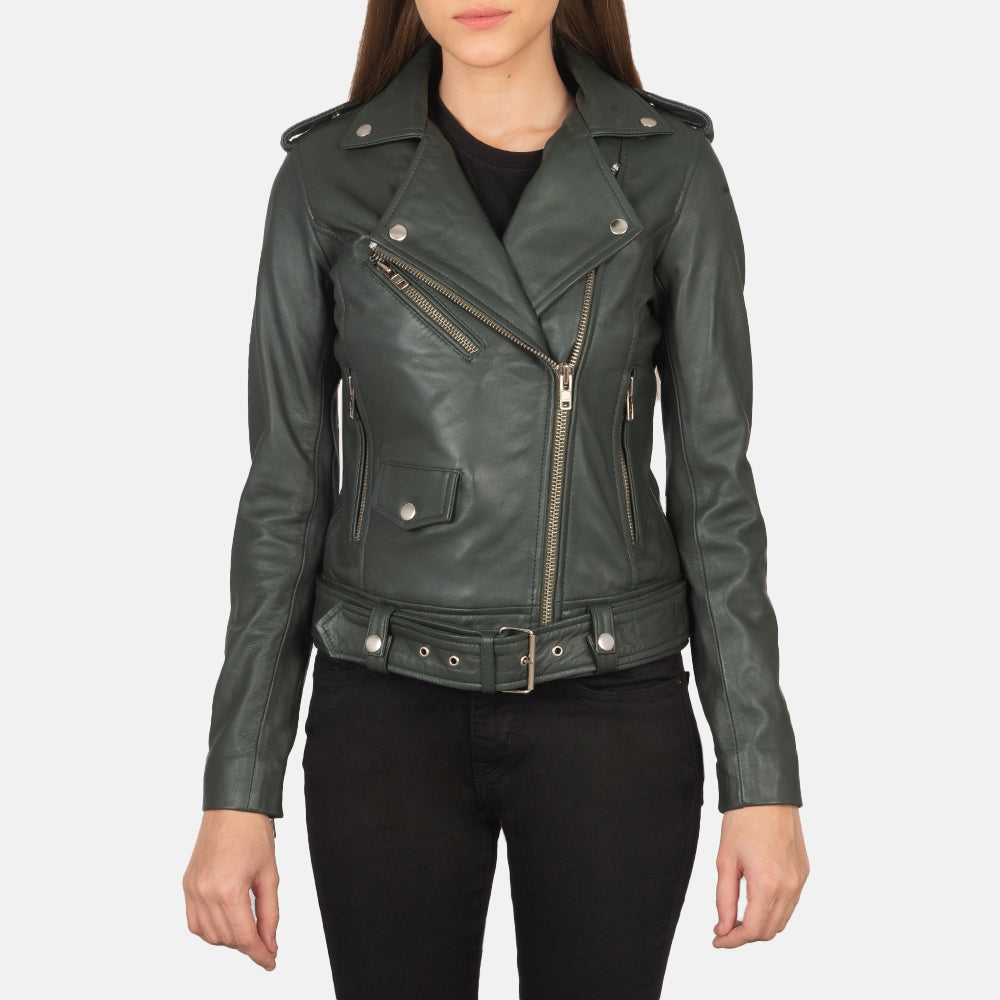 Women's Alison Green Leather Biker Jacket