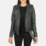 Women's Alison Green Leather Biker Jacket