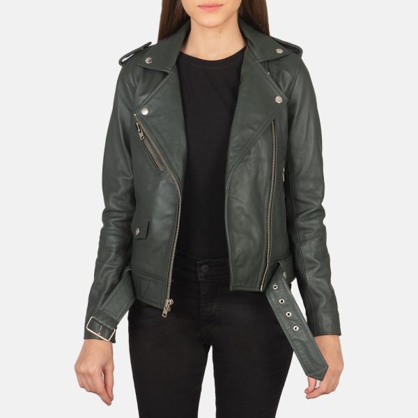 Women's Alison Green Leather Biker Jacket