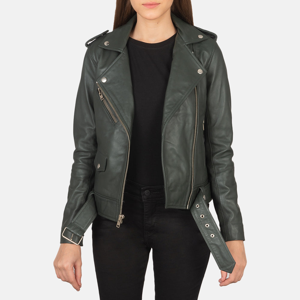 Women's Alison Green Leather Biker Jacket