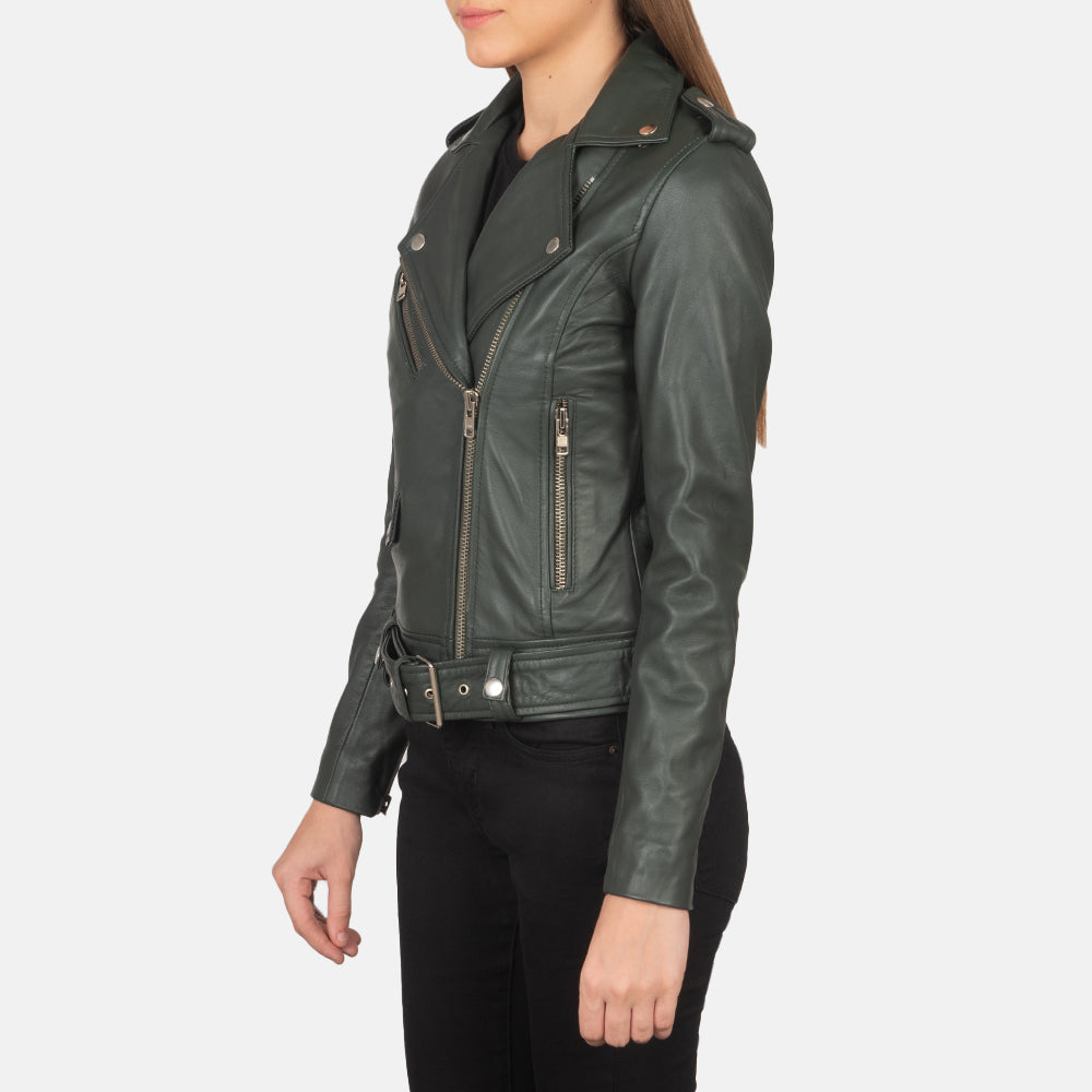 Women's Alison Green Leather Biker Jacket