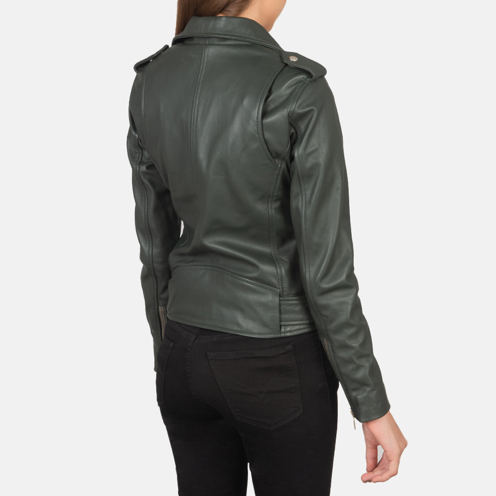 Women's Alison Green Leather Biker Jacket