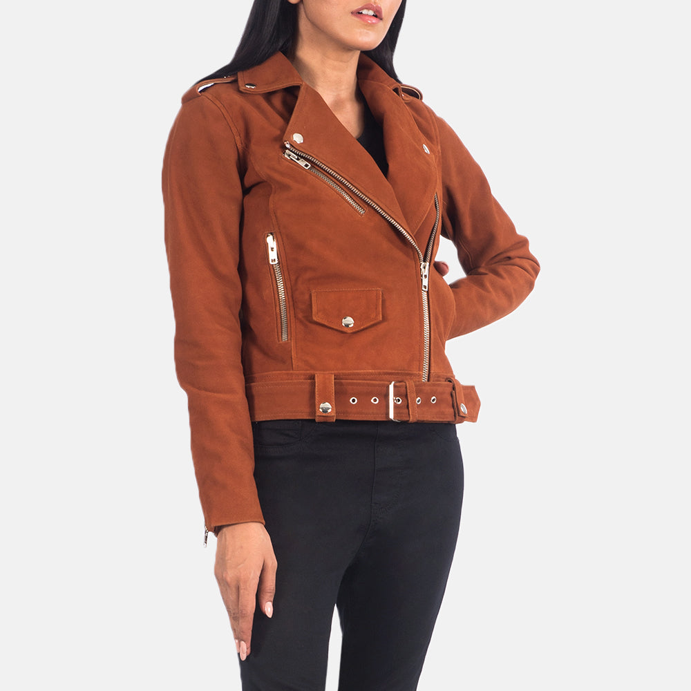 Women's Alison Brown Suede Leather Biker Jacket