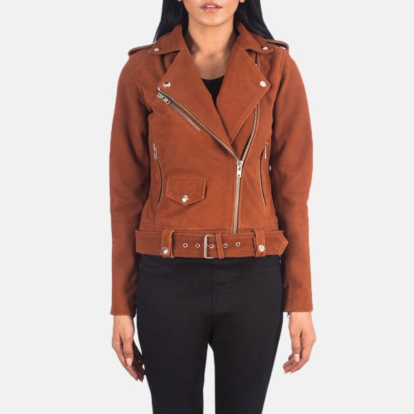 Women's Alison Brown Suede Leather Biker Jacket
