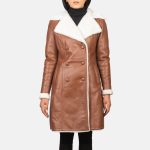 Women's Amie Brown Double Breasted Shearling Leather Coat
