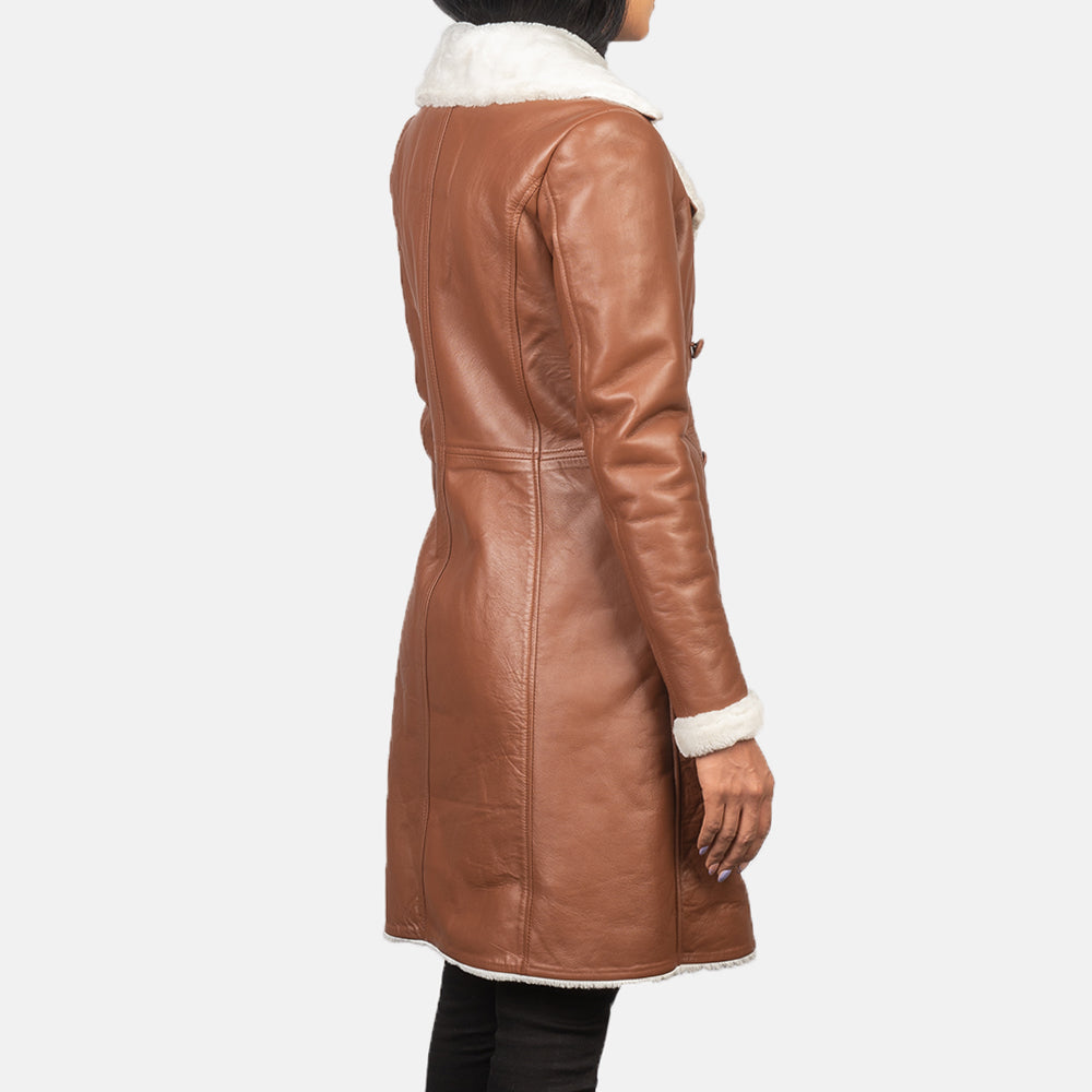 Women's Amie Brown Double Breasted Shearling Leather Coat