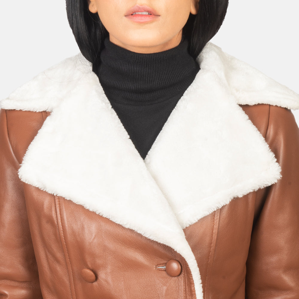 Women's Amie Brown Double Breasted Shearling Leather Coat