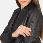 Women's Ava Ma-1 Black Leather Bomber Jacket