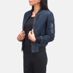 Women's Ava Ma-1 Blue Suede Leather Bomber Jacket
