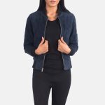 Women's Ava Ma-1 Blue Suede Leather Bomber Jacket