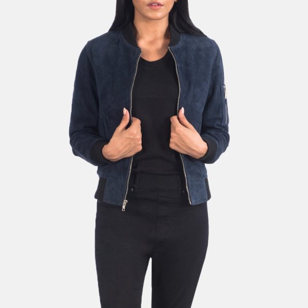Women's Ava Ma-1 Blue Suede Leather Bomber Jacket
