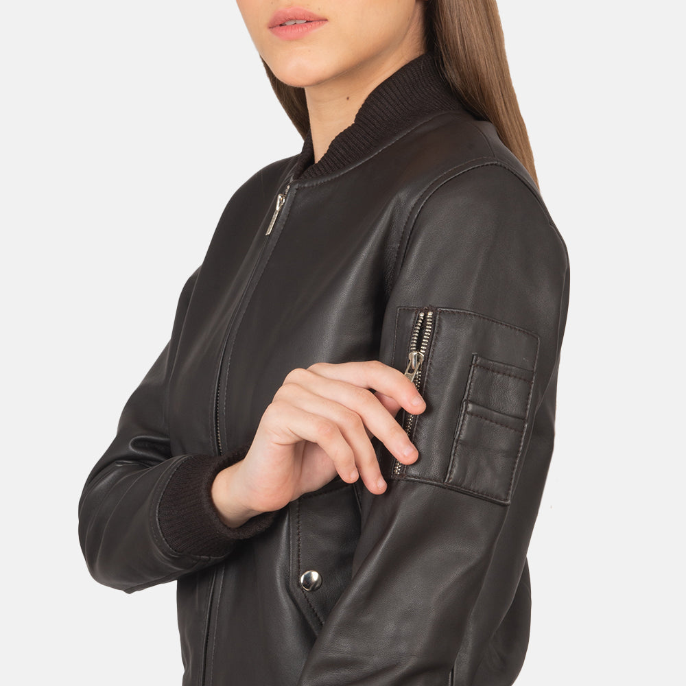 Women's Ava Ma-1 Brown Leather Bomber Jacket