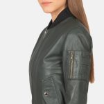 Women's Ava Ma-1 Green Leather Bomber Jacket