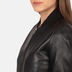 Women's Bliss Black Leather Bomber Jacket