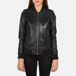 Women's Bliss Black Leather Bomber Jacket