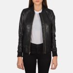 Women's Bliss Black Leather Bomber Jacket