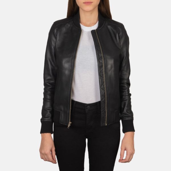 Women's Bliss Black Leather Bomber Jacket