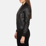 Women's Bliss Black Leather Bomber Jacket