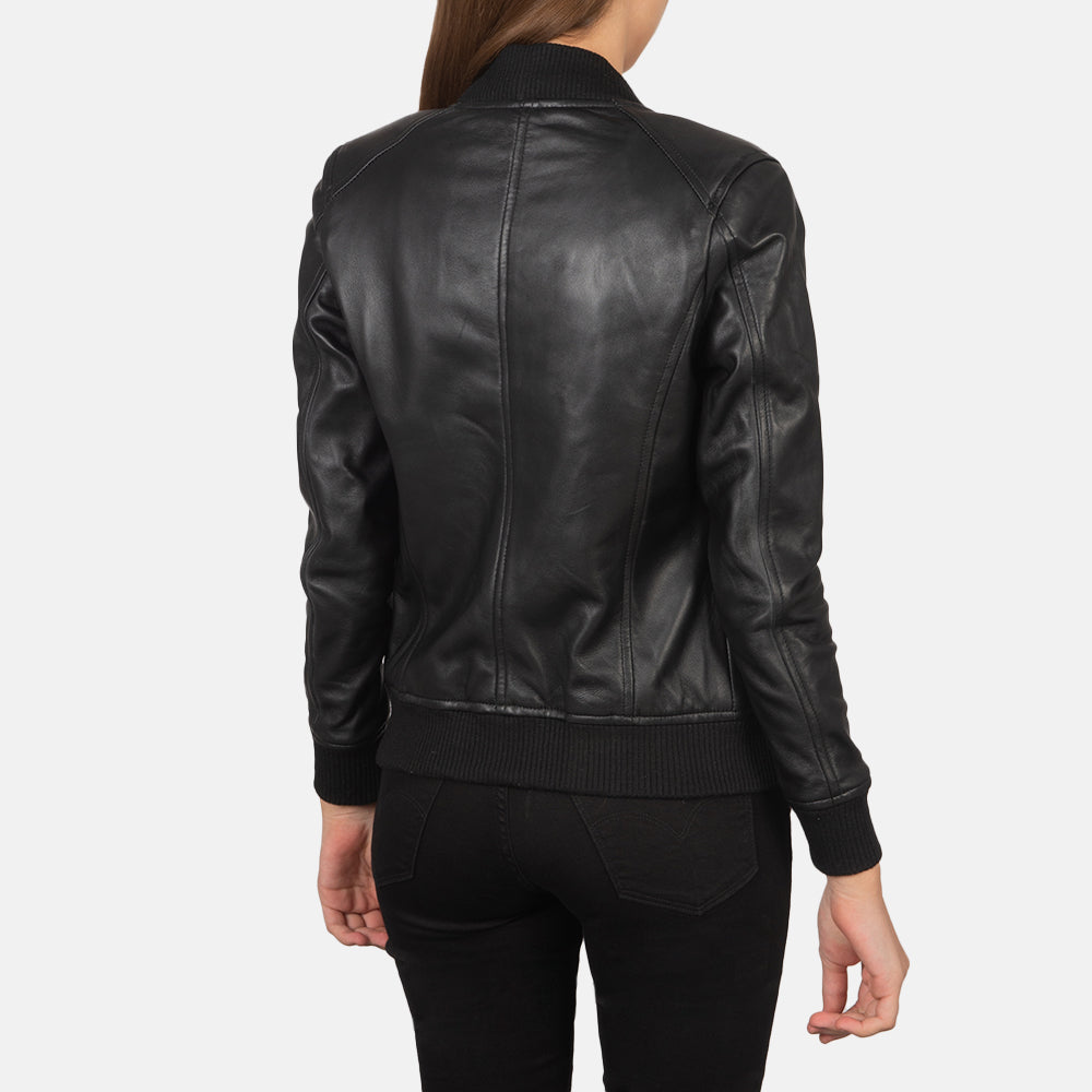 Women's Bliss Black Leather Bomber Jacket