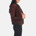 Women's Bliss Brown Suede Leather Bomber Jacket