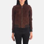 Women's Bliss Brown Suede Leather Bomber Jacket