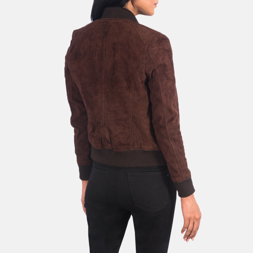 Women's Bliss Brown Suede Leather Bomber Jacket