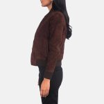 Women's Bliss Brown Suede Leather Bomber Jacket
