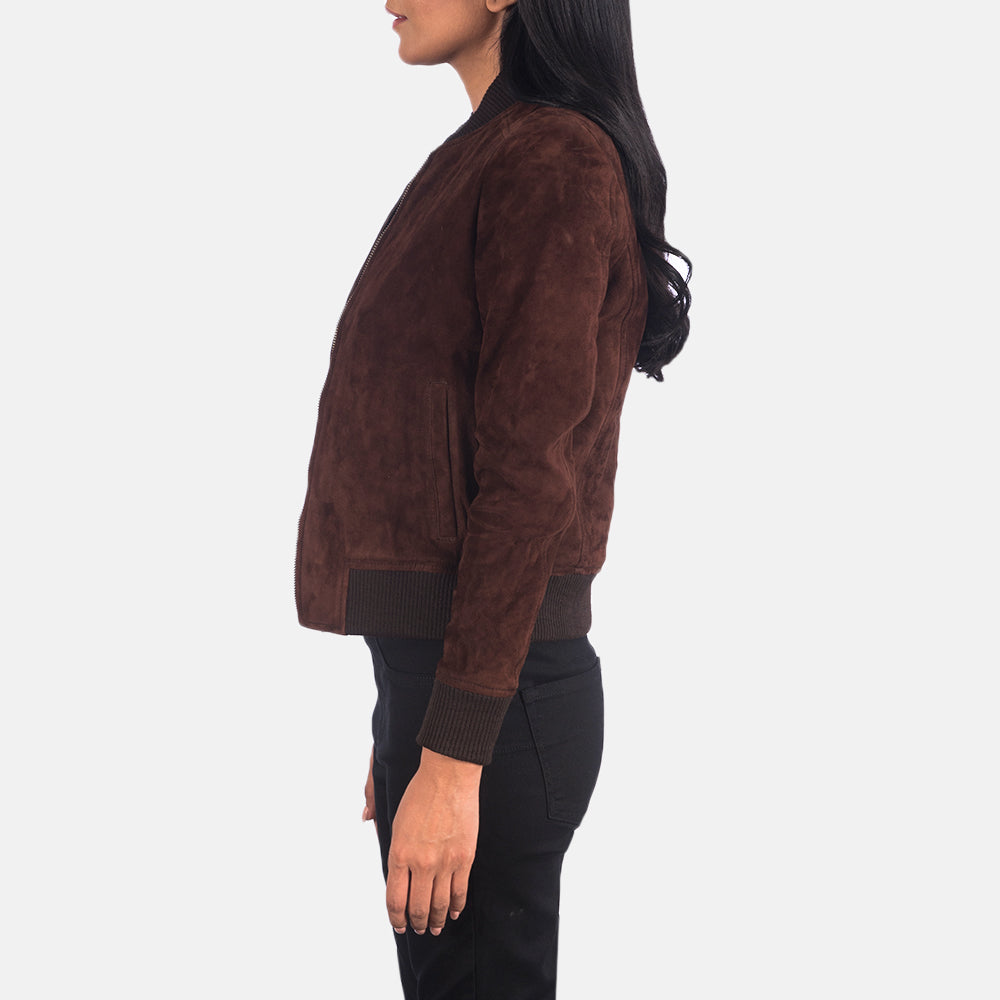 Women's Bliss Brown Suede Leather Bomber Jacket