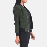 Women's Bliss Green Suede Leather Bomber Jacket
