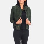 Women's Bliss Green Suede Leather Bomber Jacket