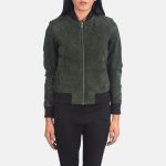 Women's Bliss Green Suede Leather Bomber Jacket