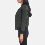 Women's Bliss Green Suede Leather Bomber Jacket