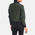 Women's Bliss Green Suede Leather Bomber Jacket
