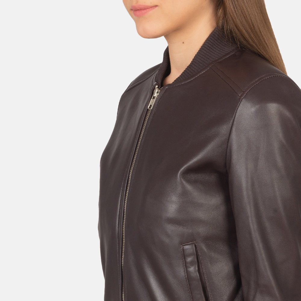 Women's Bliss Maroon Leather Bomber Jacket