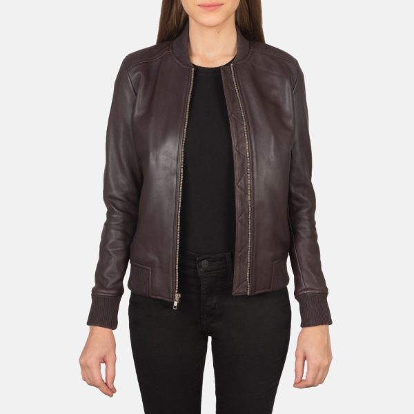 Women's Bliss Maroon Leather Bomber Jacket