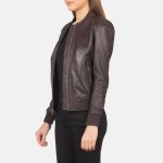 Women's Bliss Maroon Leather Bomber Jacket