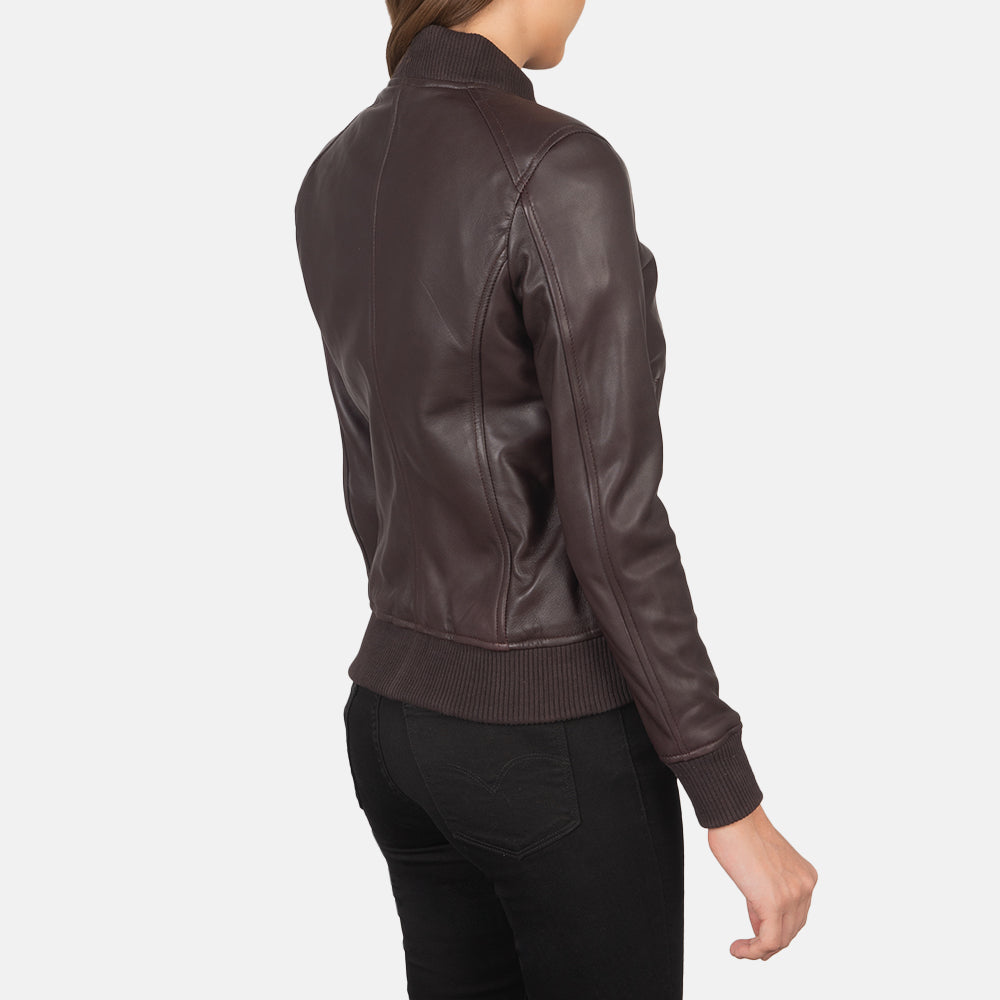Women's Bliss Maroon Leather Bomber Jacket