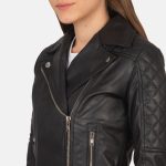 Women's Carolyn Quilted Black Biker Leather Jacket