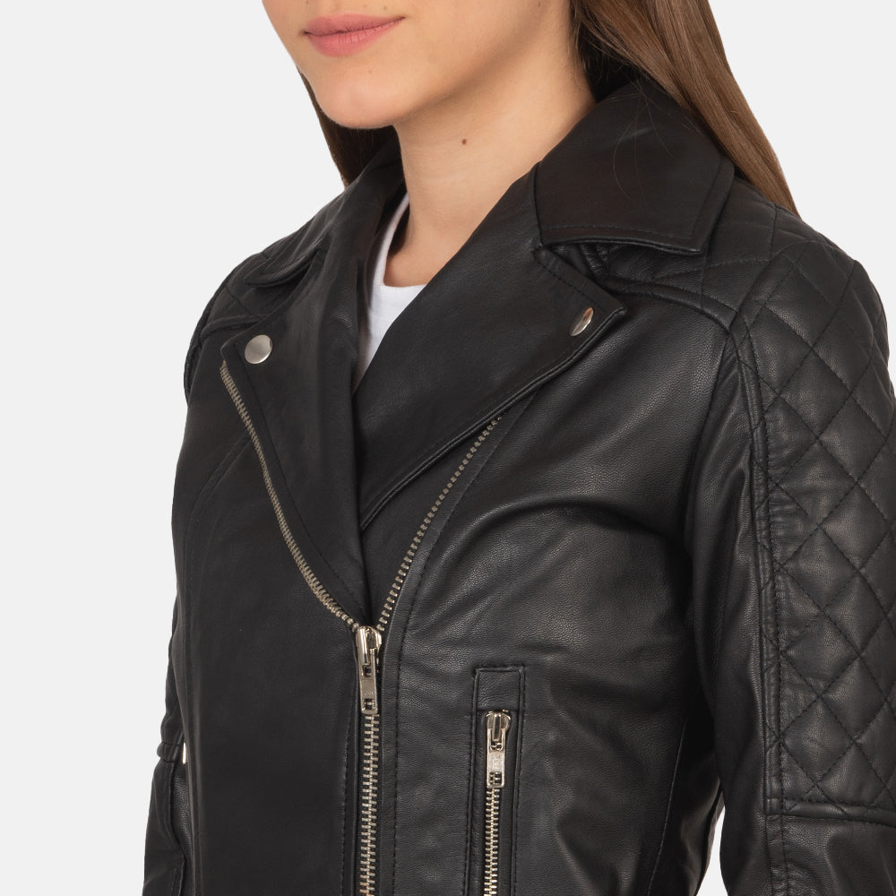 Women's Carolyn Quilted Black Biker Leather Jacket