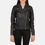 Women's Carolyn Quilted Black Biker Leather Jacket