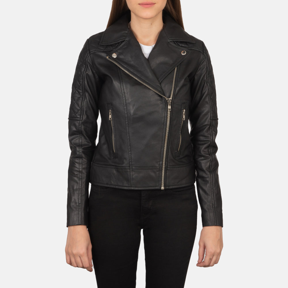Women's Carolyn Quilted Black Biker Leather Jacket