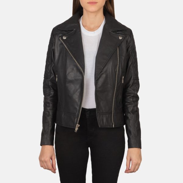 Women's Carolyn Quilted Black Biker Leather Jacket