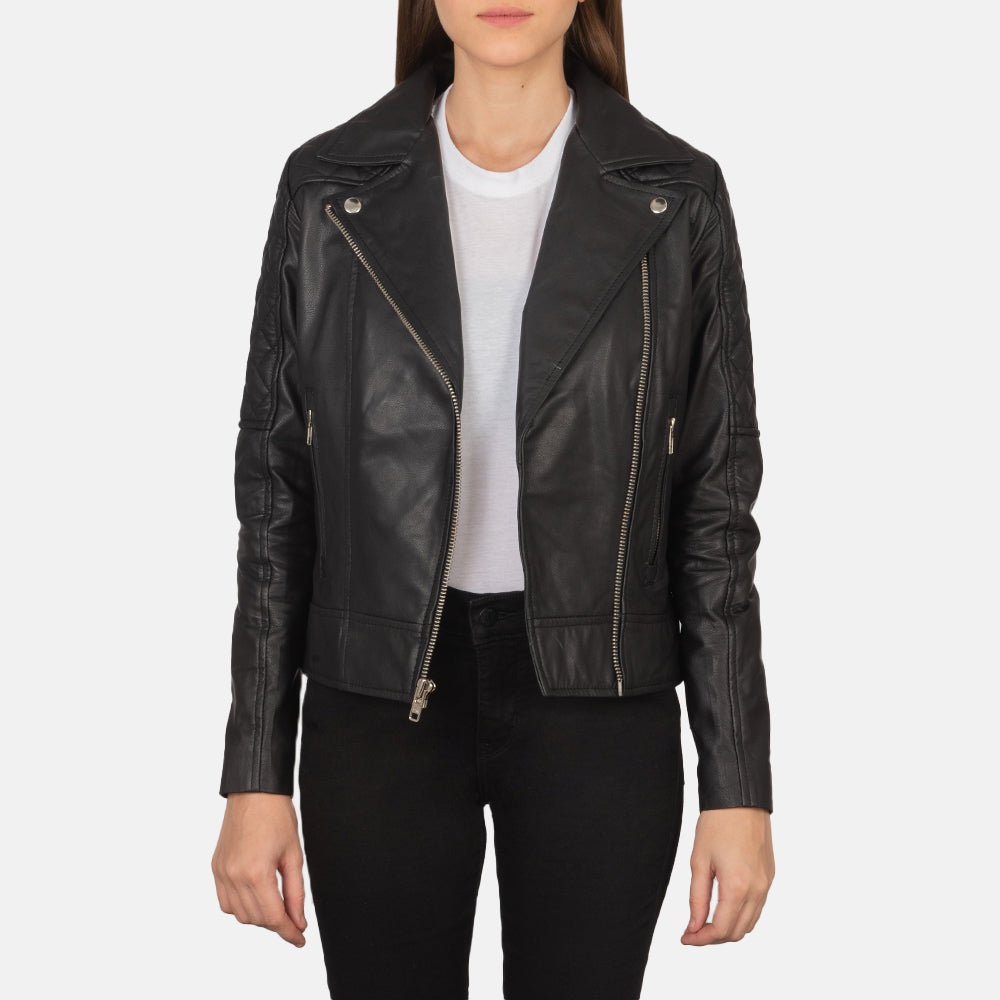 Women's Carolyn Quilted Black Biker Leather Jacket